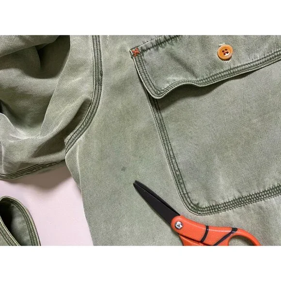 Ryan Michael Men Silk Blend Green Button Up Shirt Size Large Long Sleeve Western - Picture 7 of 16